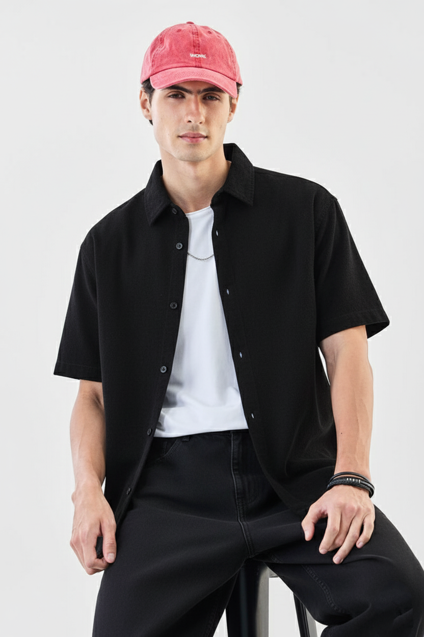 Jet Black Classic Terry Shirt - Lior & Blanc